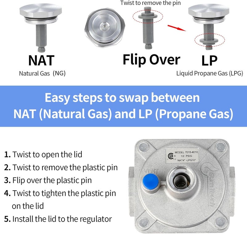 Awoco BurnTouch Gas Regulator 7015-4010 1/2 PSIG 3/4" NPT Natural Gas and Liquid Propane NAT 4" - LPG 10" WC, for Gas Ranges - Image 5